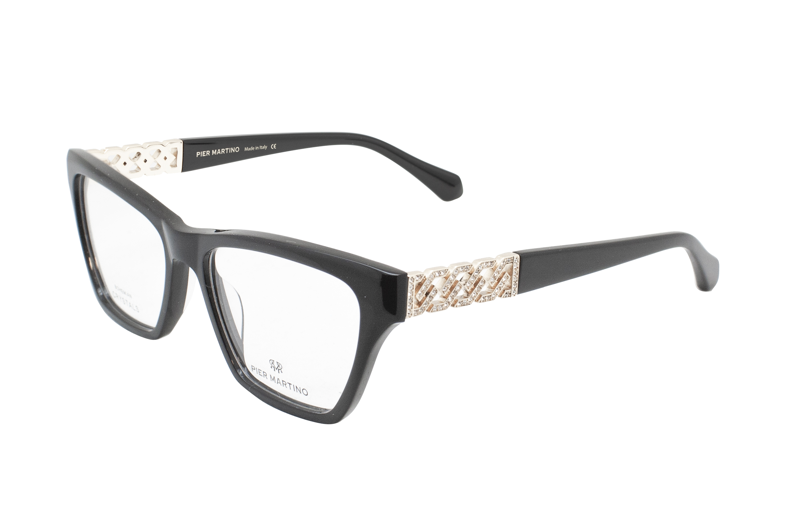 Pier Martino Italy Eyeglasses Black Onyx Marble & Ivory + Swarovski Crystals Woman Optical Frame 6768 | Pier Martino Eyeglasses main image 2